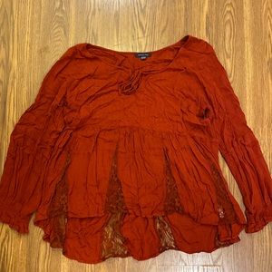 AE red southern blouse long sleeve